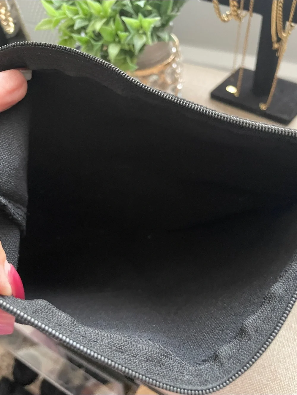 ✨💕Pink Floral Black Canvas Cosmetic Pouch with Floral and Perfume Print💕✨